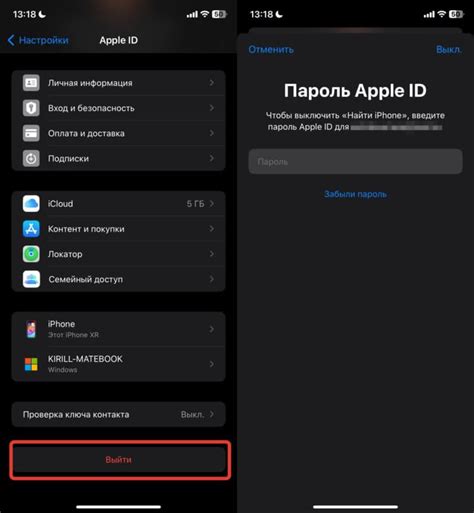 Выход из аккаунта Apple ID