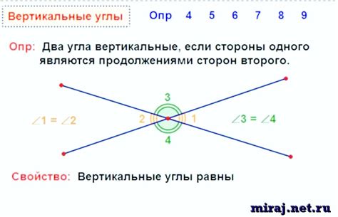 Доказательство равенства вертикальных углов