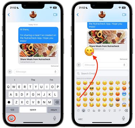 Использование эмодзи и стикеров в сообщениях на iPhone