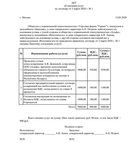 Как составить акт оказания услуги