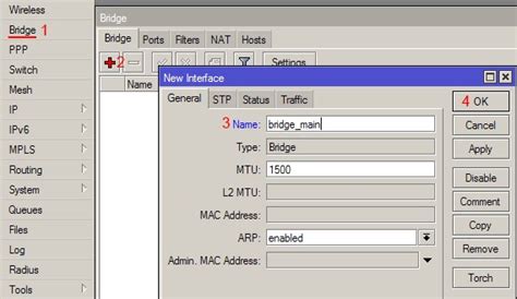 Настройка IP-адресации для бриджа в MikroTik