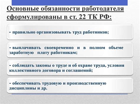 Обязанности работодателя и права сотрудников