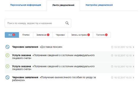 Оповещения в личном кабинете