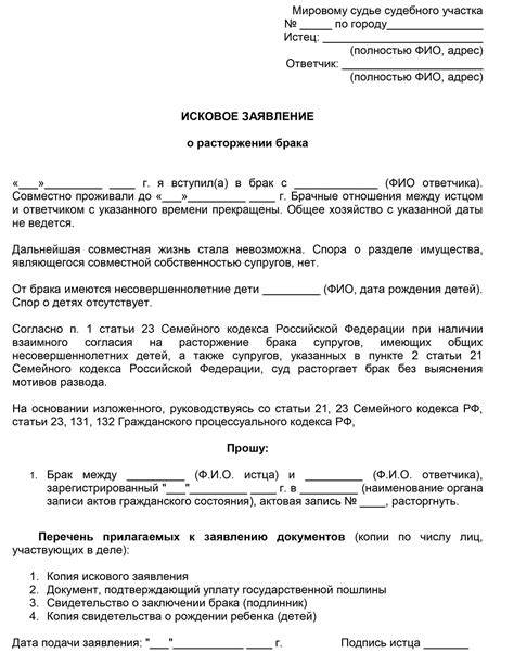 Подача искового заявления о расторжении брака в суд