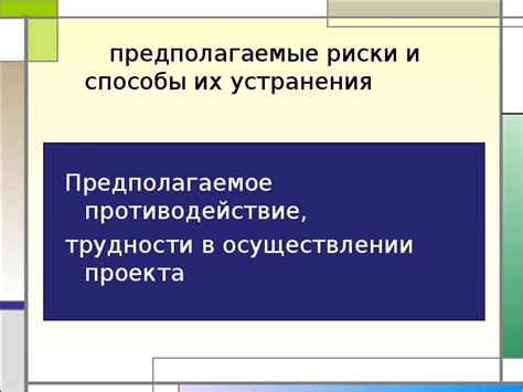 Предполагаемые риски и проблемы