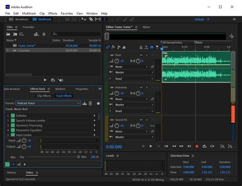 Применение эффектов к записи с микрофона в Adobe Audition