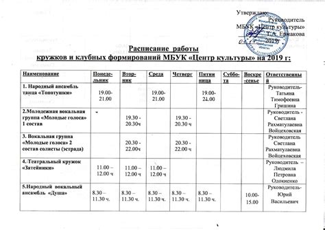 Расписание работы и актуальные изменения