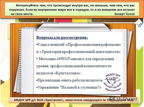 Рефлексия и анализ предыдущего опыта работы