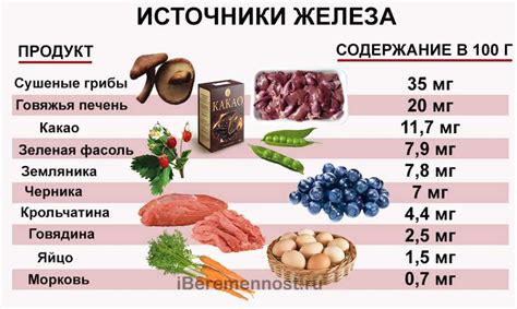 Список продуктов для увеличения уровня железа в крови