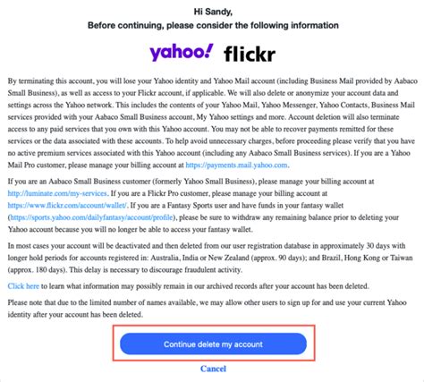 Удалите аккаунт Yahoo