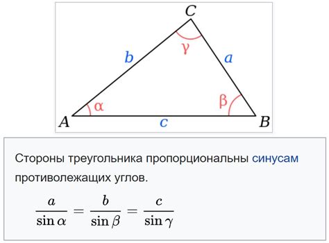 Формула для вычисления синуса угла